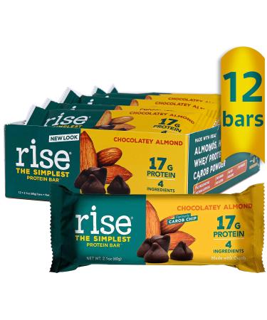 Rise Whey Protein Bar, Chocolate Chip Almond, Healthy Breakfast & Snack Bar, 17g Protein 5g Dietary Fiber, 4 Natural Whole Food Ingredients , Simplest Non-GMO, Gluten Free, Soy Free Bar, 12 Pack