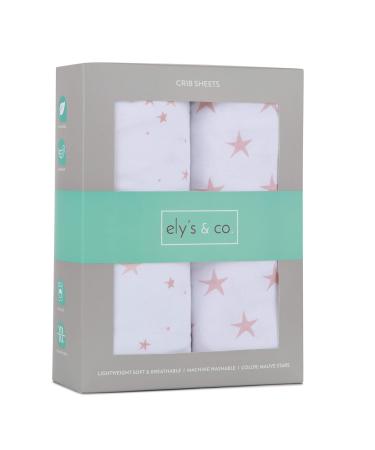 Ely's & Co. Crib Sheet - Toddler Bed Sheet 100% Jersey Cotton 2 Pack for Baby Girl-Dusty Rose and Mauve Pink Stars