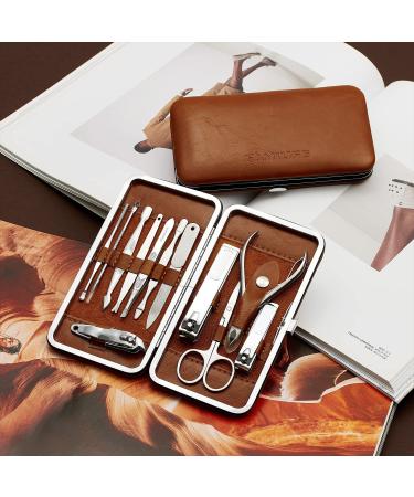 Familife 12-Piece Professional Manicure Pedicure Kit with Leather Travel Case - D-Brown - Buy Online on GoSupps.com
