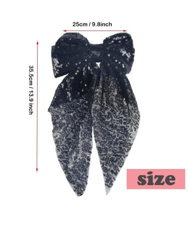SALOCY Big Glitter Hair Bow Barrette Clip for Women Girls - 8 Inch Black+Silver Hair Accessory - Buy Online on GoSupps.com