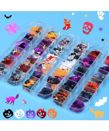 MWOOT Halloween Nail Glitter Sequins - 3D Holographic Confetti with Ghost & Skull Designs for DIY Craft & Party Decor - Buy Online on GoSupps.com