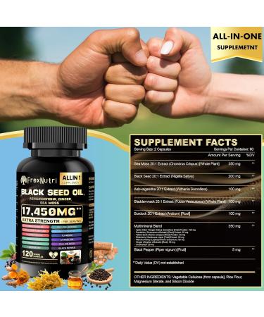 FrexNutri Sea Moss & Black Seed Oil Capsules Organic Sea Moss with Ashwagandha Ginger Burdock Root & Bladderwrack 120 Capsules for Natural Vitality & Wellness Support - Buy Online on GoSupps.com