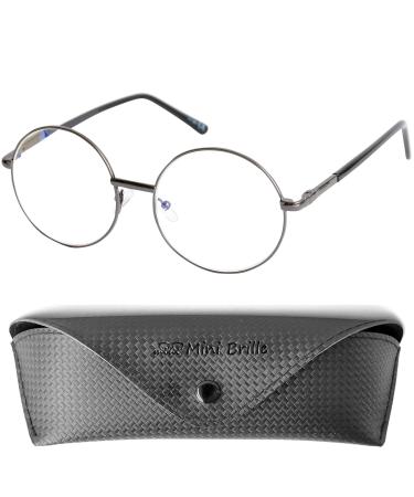 Mini glasses hippie round blue -filter glasses reading glasses with large glasses free case anti -blue light glasses style 1960s made of metal blue light filter glasses and men's graphite 2.5 diopters