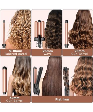 5-in-1 Lockenstab: 3 Barrel Hair Curler with Adjustable Temperature Smoothing Iron & Accessories - Red Gold - Buy Online on GoSupps.com