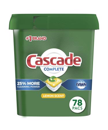 Cascade Complete Dishwasher Pods, Actionpacs Dishwasher Detergent, Lemon Scent, 78 Count Lemon 78 Count (Pack of 1)