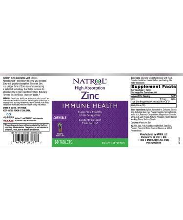 Natrol High Absorption Zinc - Natural Pineapple Flavor, 60 Tablets | Immune Support & Wellness - Buy Online on GoSupps.com