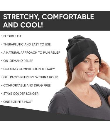 Aculief Headache & Migraine Relief Hat - Natural Ice Mask for Stress & Muscle Pain - Supports Relaxation and Sinus Alleviation - Stretchy, Comfortable, and Cool Wearable - Black - Buy Online on GoSupps.com