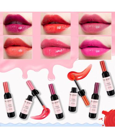 6 Colors Wine Lip Tint - Waterproof Long Lasting Lipstick Set | Non-Stick Cup Moisturizing Lip Gloss - Fine Packaging for All-Day Wear - Buy Online on GoSupps.com