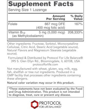 Protocol Methyl B12 5000mcg Lozenges - Vitamin B12 Folic Acid for Nervous System & Brain Support - 60 Count - Buy Online on GoSupps.com