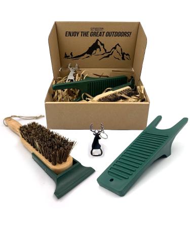 Boot Jack and Boot Brush Mud Remover Set Boot Cleaning Kit Gift Set for Wellington Hiking Shoes & Walking Boots Durable Welly Boot Remover and Stiff Boot Cleaning Brush with Built-in Boot Scraper