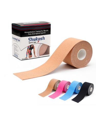 Shukash Kinesiology Tape 6 Meter Roll Elastic Muscle Support for Sports Injury and Recovery Physio Tape Sports Strapping Athletic Tape for Ankle Knee Beige