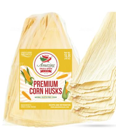 Corn Husks For Tamales 1 LB (16oz) Natural and Premium Dried Corn Husk Tamale Wrappers  Hojas Para Tamal. By Amazing Chiles and Spices.