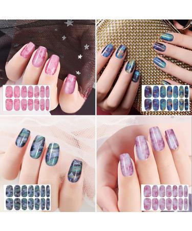 Kalolary 12-Piece Color Gradient Marble Nail Polish Stickers - Self-Adhesive Full Nail Wraps with Nail File | Trendy Monochrome Designs for Effortless Nail Art - Buy Online on GoSupps.com