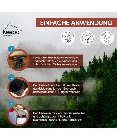 Keepa Outdoor Compostable Toilet Bags - 20 Tearproof Odor-Tight 40L - Ideal for Kitchen & Camping Waste Disposal - Buy Online on GoSupps.com