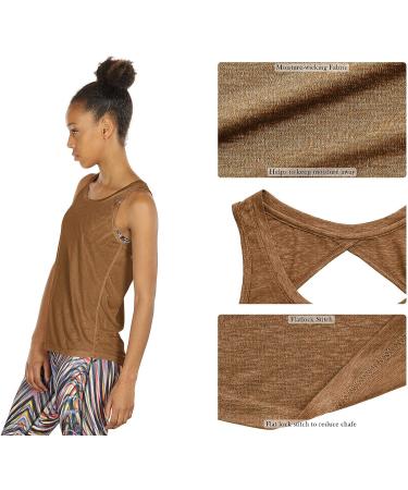 icyzone Open Back Yoga Tank Top - Medium Black/Golden Brown | Women's Racerback Activewear - Buy Online on GoSupps.com