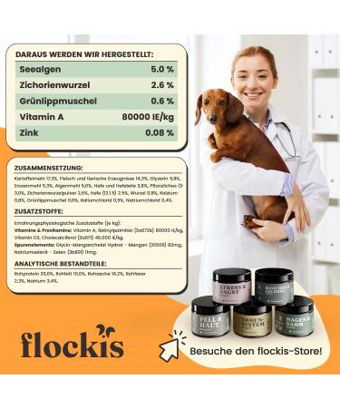 Flockis 90 Snacks for Itchy Dogs | Healthy Skin & Shiny Fur with Algae Green Lipped Shell Vitamin A Zinc & Zichoric Root No Salmon Oil - Buy Online on GoSupps.com