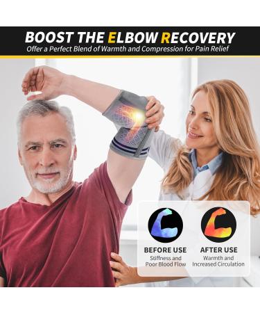 Cambivo Elbow Bandage for Men & Women - Tennis & Golf Pain Relief with Gel Pads & Stabilizers - XL Gray & Blue - Buy Online on GoSupps.com