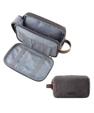Toiletry Bag for Men BAGSMART Travel Toiletry Organizer Dopp Kit Water-Resistant Shaving Bag for Toiletries Accessories Grey Canvas Grey Canvas -Medium