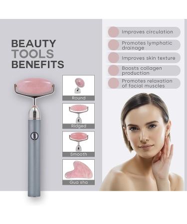 USB Rose Quartz Face Roller Massager - Vibrating Gua Sha Set with Travel Bag | Jade Roller for Eye Neck & Face Care - Buy Online on GoSupps.com