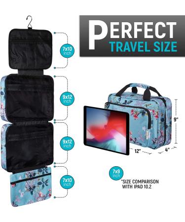 Large Hanging Travel Cosmetic Bag for Women - Turquoise Flowers Makeup Organizer with Multiple Pockets - Buy Online on GoSupps.com