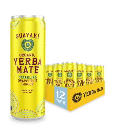 Guayaki Yerba Mate, Sparkling Clean Energy Drink Alternative, Organic Grapefruit Ginger, 12oz Cans (Pack of 12), Reduced Calorie with 45 Calories Per Can, 80mg Caffeine
