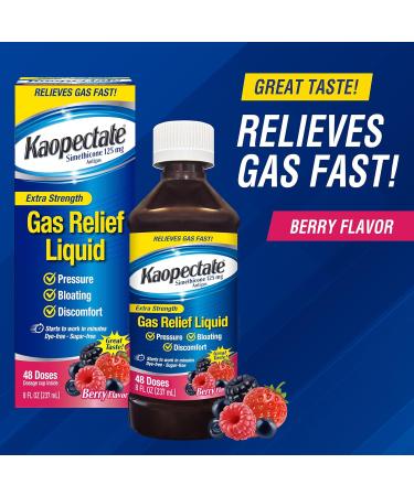 Kaopectate Extra Strength Gas Relief Liquid Mixed Berry Flavor Relieves Gas Bloating and Pressure Simethicone 125 mg 8 oz (Pack of 2) - Buy Online on GoSupps.com