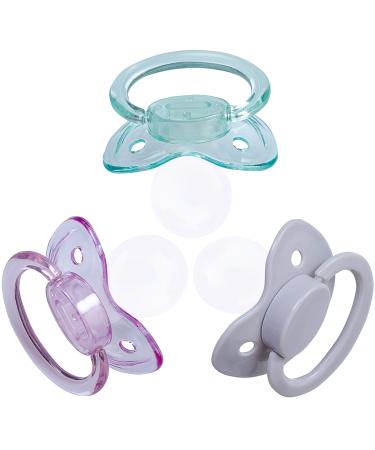 J&Or The Classic Original Adult Sized Pacifier Dummy - Three Color Pack -Ash Gray | Transparent Purple | Transparent Green - New Set