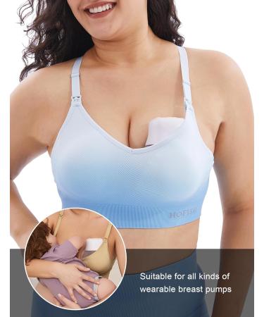 HOFISH Seamless Medium Impact Nursing Sports Bra - Blue-white - Pregnancy and Breastfeeding Maternity Bra - Buy Online on GoSupps.com