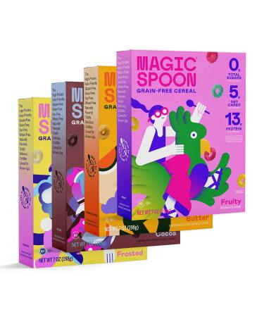 Magic Spoon Cereal, Variety 4-Pack of Cereal - Keto, Gluten Free, Sugar Free, and Grain Free, Low Carb, High Protein, Zero Sugar, Non-GMO Breakfast Cereal I Keto Friendly Cereal I Keto Snacks