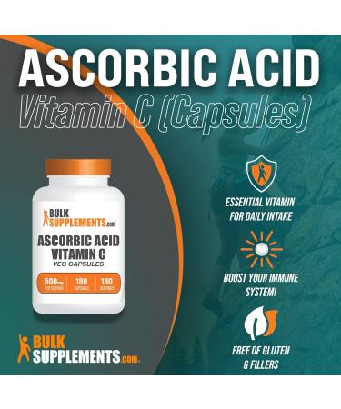 Pure Ascorbic Acid Capsules - 180-Day Supply - Vitamin C Supplement - 180 Veg Capsules - Buy Online on GoSupps.com