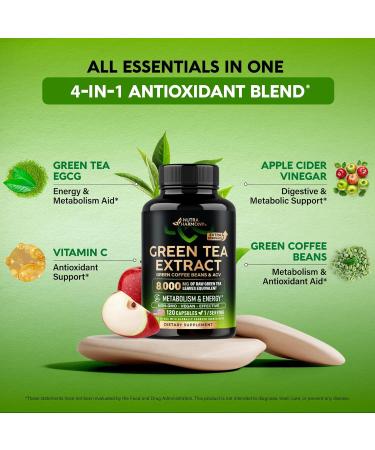 Green Tea Extract - 50% EGCG Extra Strength 20:1 Extract - Natural Green Tea Supplement + Green Coffee Beans & Apple Cider Vinegar - Energy & Metabolism Support - for Men & Women - Vegan 120 Capsules - Buy Online on GoSupps.com