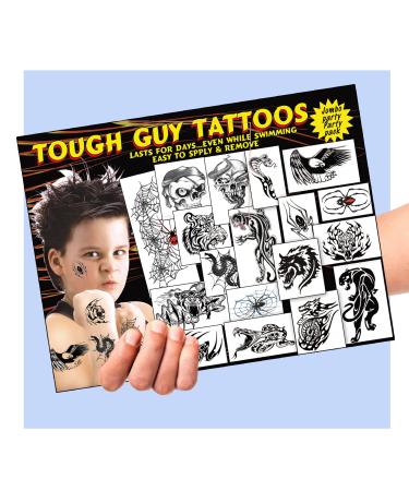 Temporary Tattoo Factory Tough Guy Tattoos - Ultra-Realistic Kids Temporary Tattoos - Long Lasting Waterproof Tattoos for Kids - Fun Kids Party Favors & Fake Kids Tattoos