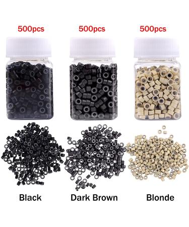 Duufin Hair Extensions Kit â€“ 1500 Micro Link Rings Beads + Tools (Black, Blonde, Dark Brown) - Buy Online on GoSupps.com