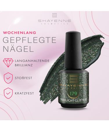 Shayenne Made in Germany Shellac Gel Nail Polish 15 ml for UV LED Lamp 179 Twilight Glitter Green Glitter Gel Nail Polish for UV Nail Lamp LED Nail Polish Gel Polish Nail Gel - Buy Online on GoSupps.com