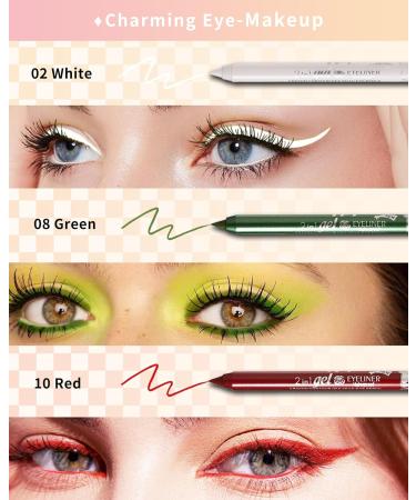 White Green Red Colored Eyeliner Pencil Set-3Pcs Multi-Use Gel Eye Liner Eyeshadow Pen Waterproof Smudgeproof Long Lasting Water Line Pencil Professional Eye Makeup Kit for Women with Sharpener 02 White +08 Green +10 Red - Buy Online on GoSupps.com