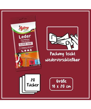 Poliboy Leather Wet Wipes - Perfect Cleaning for Smooth & Synthetic Leather - 3-Pack (60 Towels) - Made in Germany - Buy Online on GoSupps.com