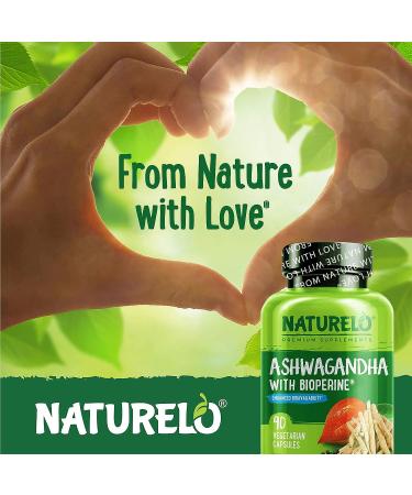 NATURELO Ashwagandha Organic Root Powder - 90 Vegan Capsules - Stress Relief & Mood Enhancer Supplement with Black Pepper Extract - Buy Online on GoSupps.com