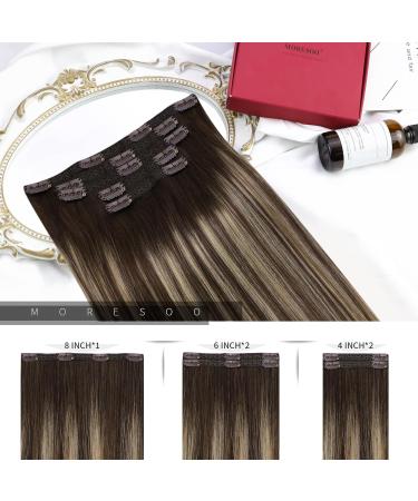 Moresoo Clip-In Real Hair Balayage Extensions - Dark Brown & Caramel Blonde #4/27/4 - 80g 35cm - Premium Remy Hair Quality - Buy Online on GoSupps.com