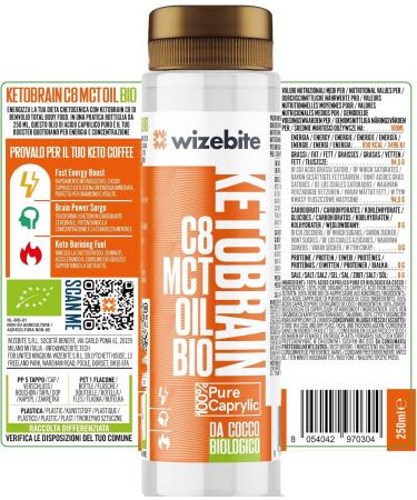WIZEBITE KetoBrain MCT 100% C8 Oil - Sustainable & Fast Energy 250ml - Perfect for Ketogenic Diet Paleo Diet & Cognitive Pe - Buy Online on GoSupps.com