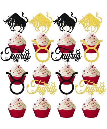 Usumz 24pcs Taurus Cupcake Topper Taurus Birthday Cake Decorations Big Taurus Energy April May Birthday Party Decor Supplies Gold