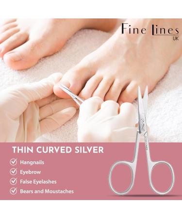 Fine Lines Stainless Steel Curved Scissor for Women & Men - Silver Manicure Scissors for Nails, Cuticles & Hair Trimming - Ideal for Manicure, Pedicure, Hair & Beard Grooming - Buy Online on GoSupps.com