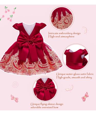 Keaiyouhuo Lace Tulle Princess Dress with Bowknot Headwear | Red | 18-24 Months - Buy Online on GoSupps.com