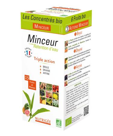 NUTRIG E - Slimming Water Retention - Organic Concentrated Drink - Triple Action - Burns Drains & Refines - 9 Organic Plants & 6 Organic Fruits - 2 x 10ml /Day - 300 ml - 15 Day Program - Made in France