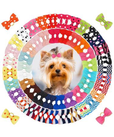Yxiang 100PCS Dog Bows, Cute Dog Hair Bows Yorkie Puppy Bows with Rubber Band Pet Grooming Bows Colored Polka Dot Dog Hair Accessories for Small Dog - 50 Pairs 50 styles
