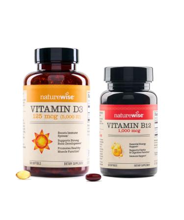 NatureWise Vitamin D3 5000IU (125mg) 360 Count + Vitamin B12 1000 mcg 60 Count - Bundle for Immune Energy Levels Nerve and Heart Health Support - Gluten Free Non-GMO Halal Gelatin