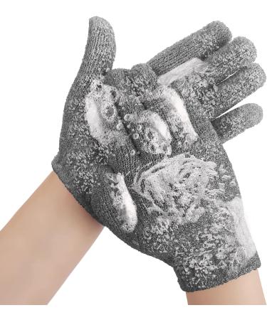Sibba Natural Loofah Bath Gloves - Exfoliating Shower Gloves for Dead Skin Removal - Double Sided Microfibre Body Scrubbing Gloves - Grey - Buy Online on GoSupps.com