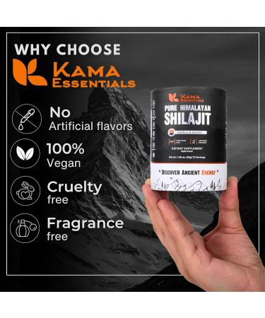 Kama Essentials Himalayan Shilajit Resin 75% Fulvic Acid, 85+ Minerals Gold Grade Ayurvedic Supplement for Energy, Strength & Wellness Lab-Tested 30g Shilajit for Men & Women - Buy Online on GoSupps.com