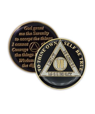 7 Year Sobriety Coin | Triplate AA Chip Recovery Anniversary Token (Black)