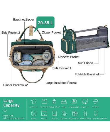 Diaper Bag Backpack with Changing Station | Waterproof Portable Travel Back Pack | USB Port & Stroller Straps | Large Capacity | Green - Buy Online on GoSupps.com