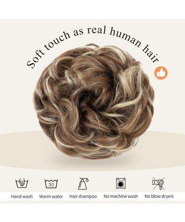 Silk-Co Hair Part with Rubber Band | Wavy Soft Bun Hair Extensions | Light Brown & Ash Blond | 55g Thickening Messy Bun Updos - Buy Online on GoSupps.com